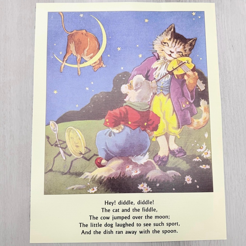 Nursery Rhyme Art Print 11x14 Hey Diddle Diddle Cottagecore Kids Room